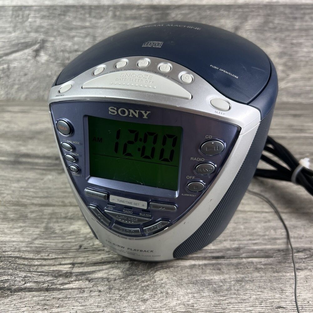 Sony Dream Machine ICF-CD843V AM/FM CD Clock Radio Digital LCD Blue/Silver Works